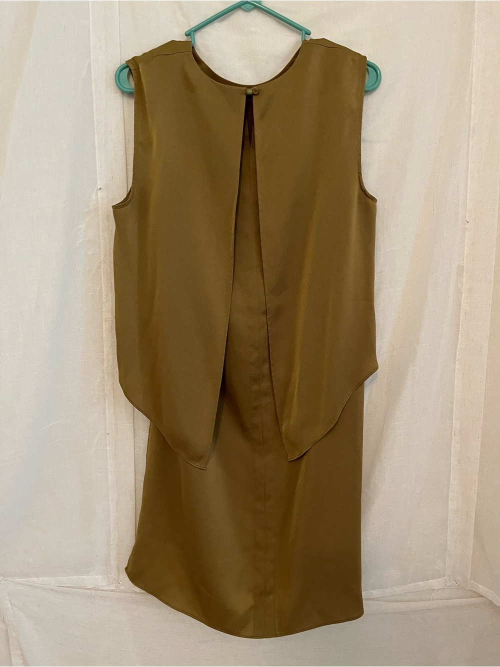 BCBGMaxAzria Olive Green Sleeveless Midi Dress with Draped Back